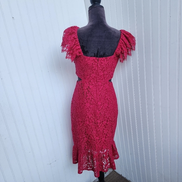 Express Lace Side Cutout Ruffle Dress  Gorgeous Hot Pink Women's Off Shoulders S - Picture 10 of 16